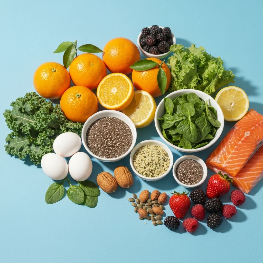 Colorful array of vitamin-rich whole foods